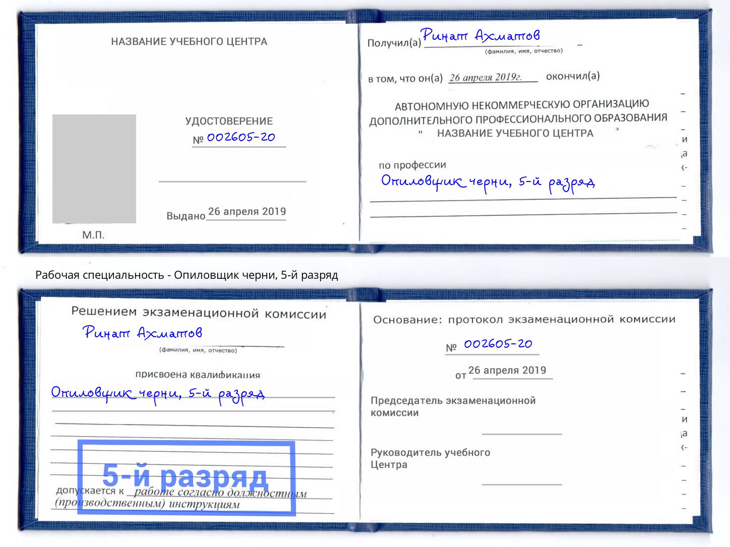 корочка 5-й разряд Опиловщик черни Советск