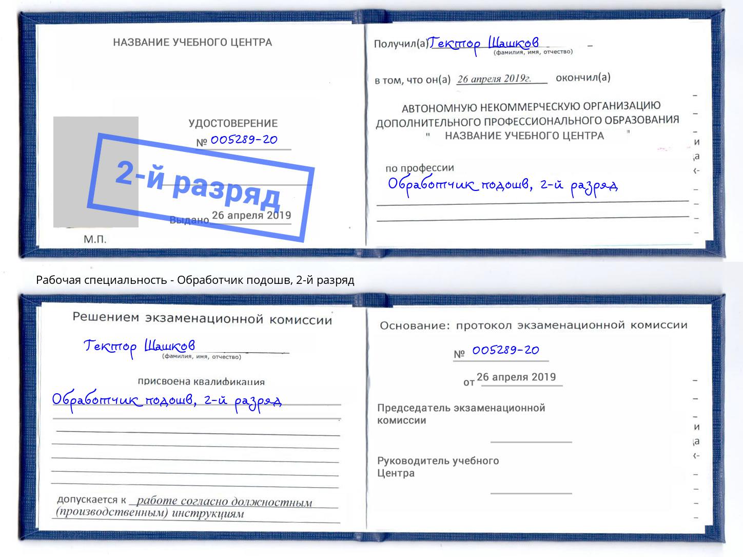 корочка 2-й разряд Обработчик подошв Советск