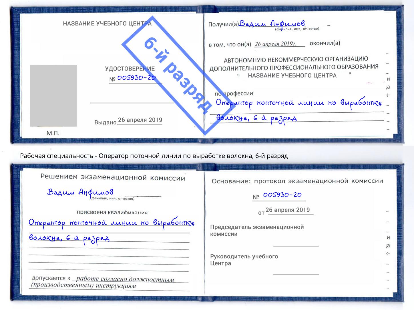 корочка 6-й разряд Оператор поточной линии по выработке волокна Советск